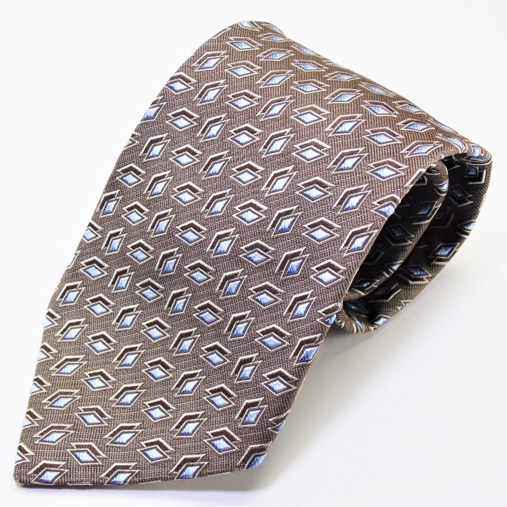 Ermenegildo Zegna Brown Blue Geometric Silk Tie